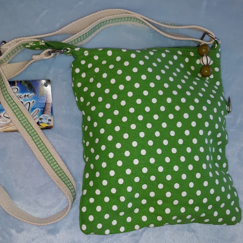 Sun N Sand Green Polka Dot Crossbody Bag NWT
